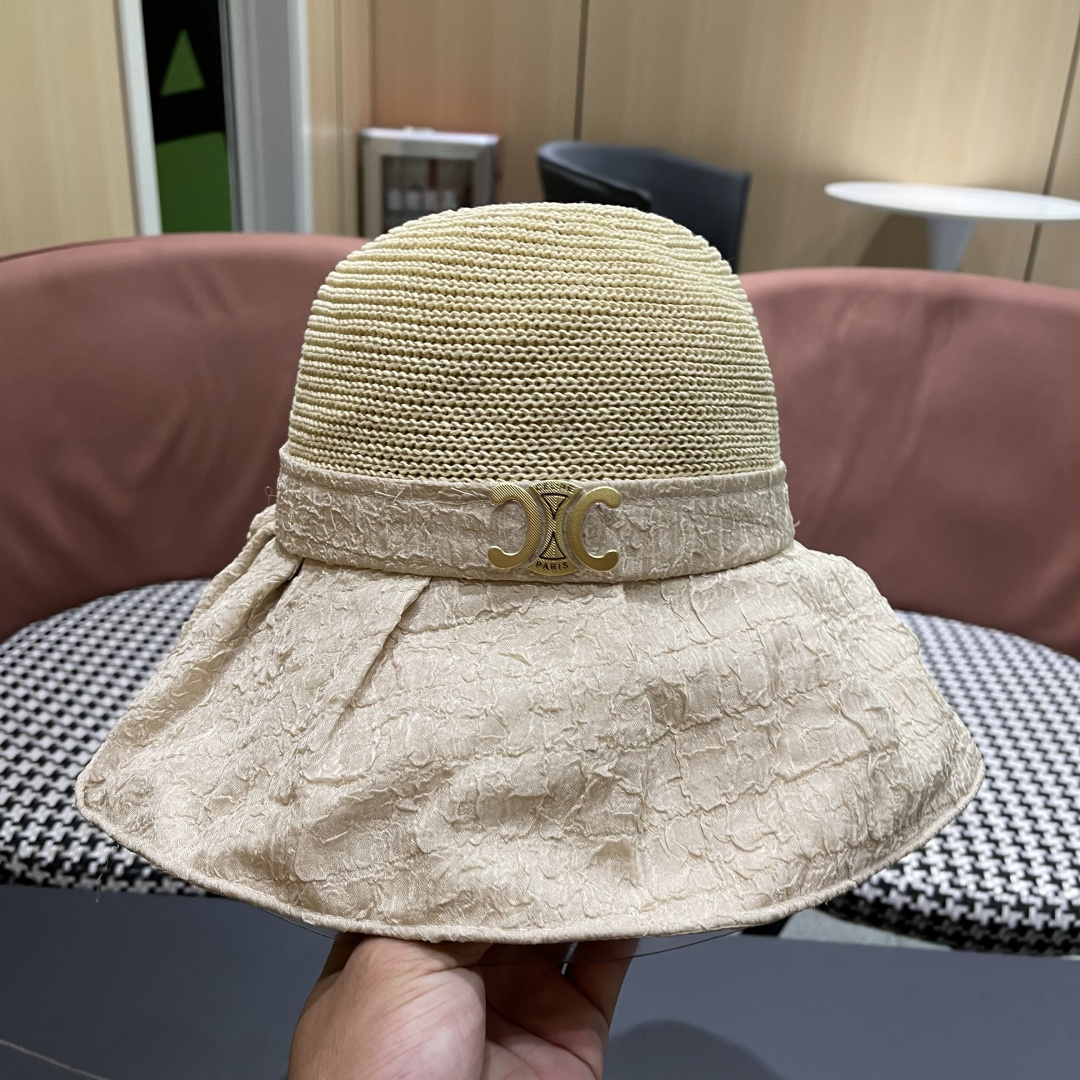  CELINE赛琳 夏季新款针织帽子黑胶防紫外线蝴蝶结女士盆帽
户外防晒桃帽渔夫帽