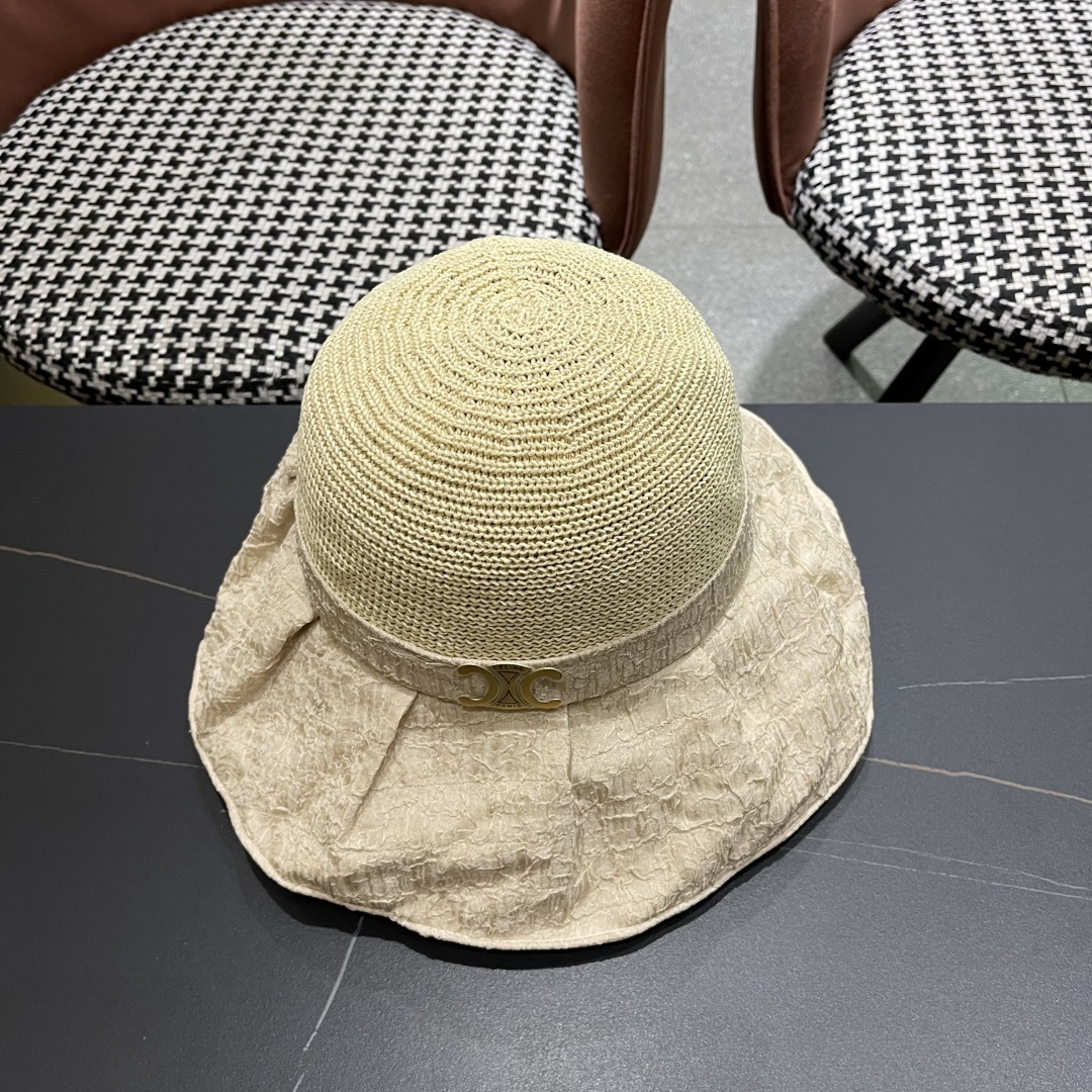  CELINE赛琳 夏季新款针织帽子黑胶防紫外线蝴蝶结女士盆帽
户外防晒桃帽渔夫帽