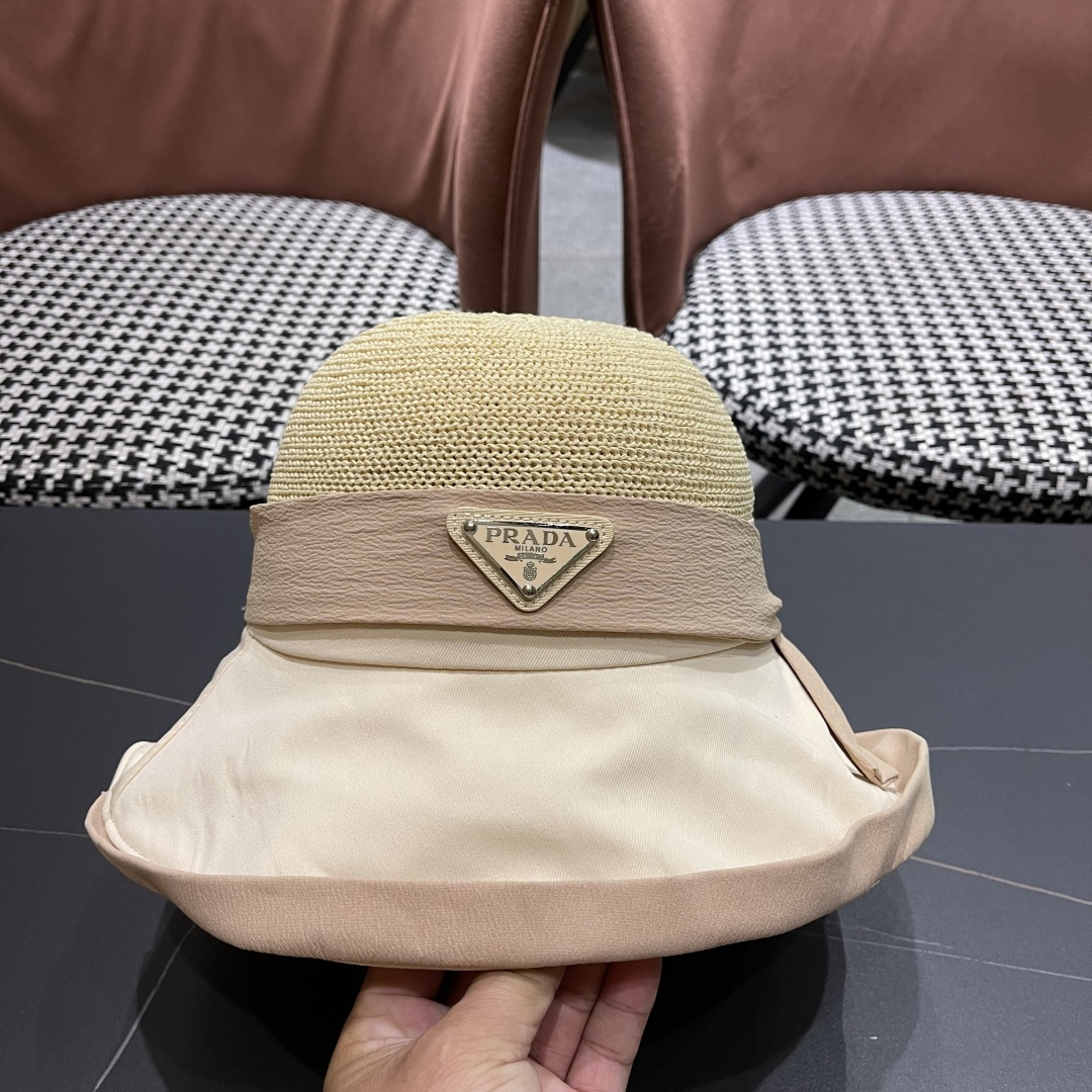 PRADA 普拉达 胶防晒帽子女夏款遮阳渔夫帽户外
防紫外线2025新款太阳帽