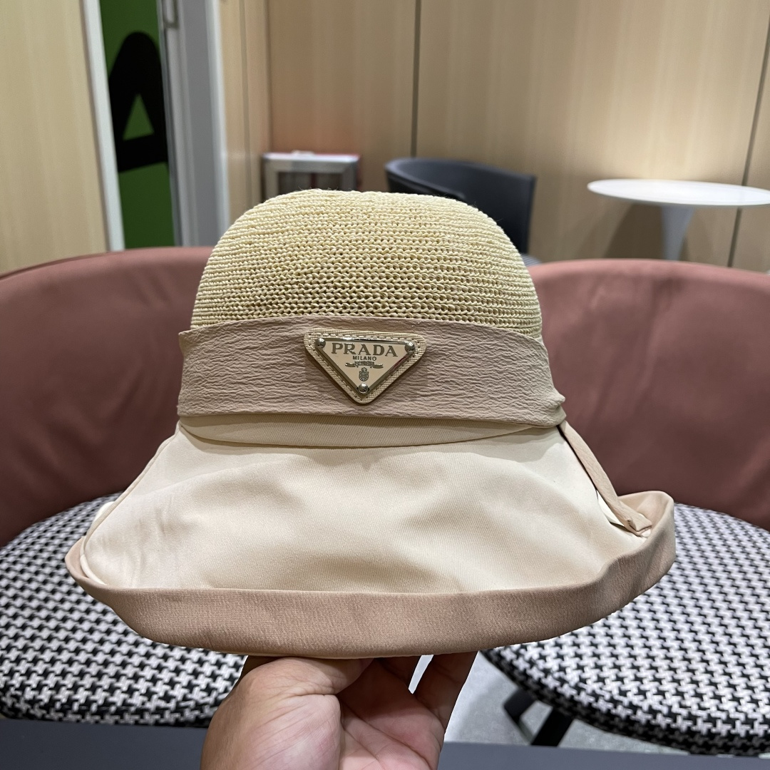  PRADA 普拉达 胶防晒帽子女夏款遮阳渔夫帽户外
防紫外线2025新款太阳帽