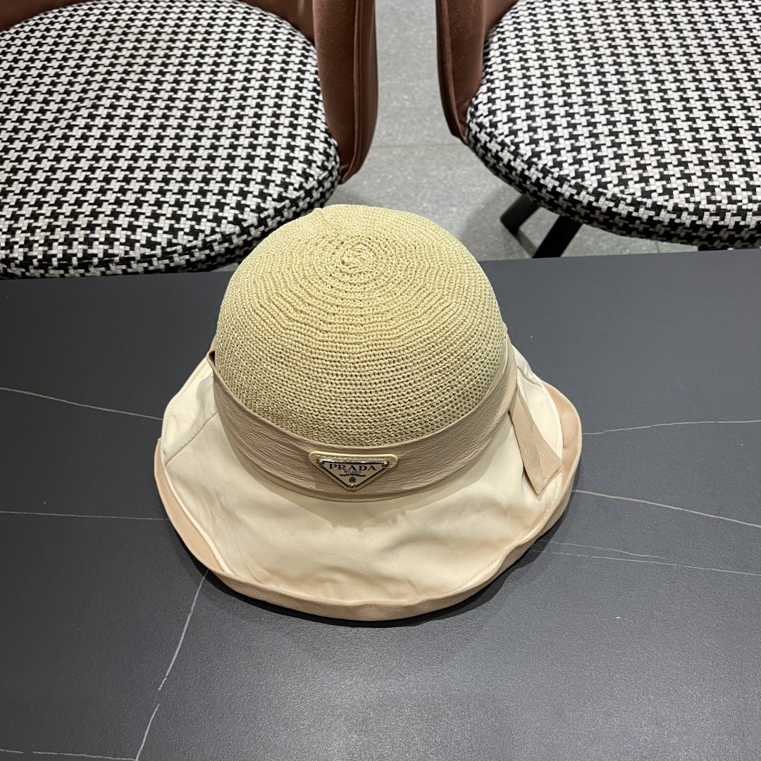  PRADA 普拉达 胶防晒帽子女夏款遮阳渔夫帽户外
防紫外线2025新款太阳帽