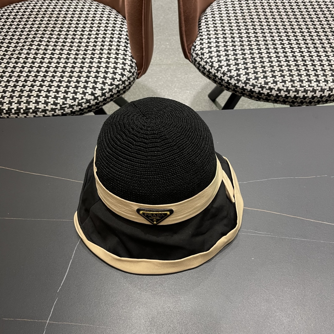  PRADA 普拉达 胶防晒帽子女夏款遮阳渔夫帽户外
防紫外线2025新款太阳帽