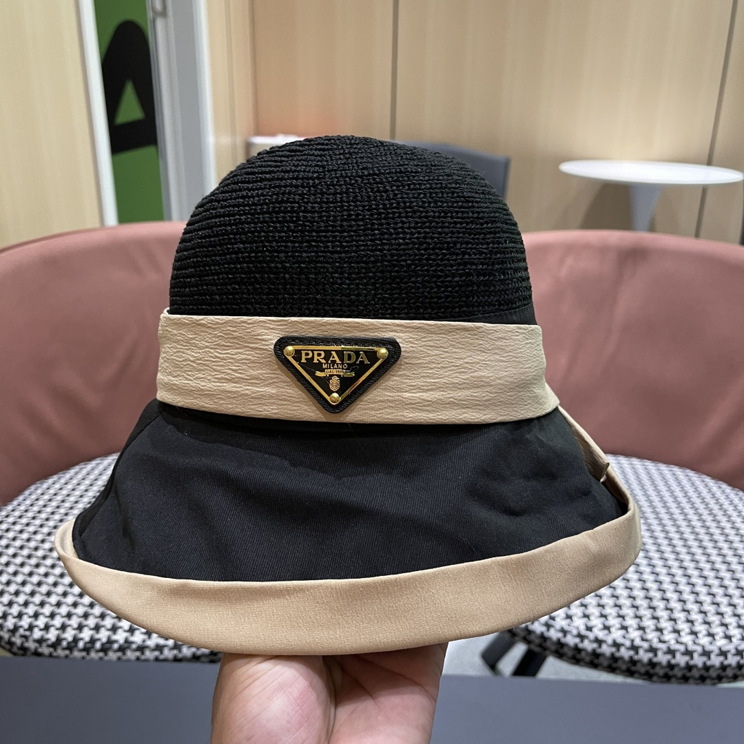 PRADA 普拉达 胶防晒帽子女夏款遮阳渔夫帽户外
防紫外线2025新款太阳帽