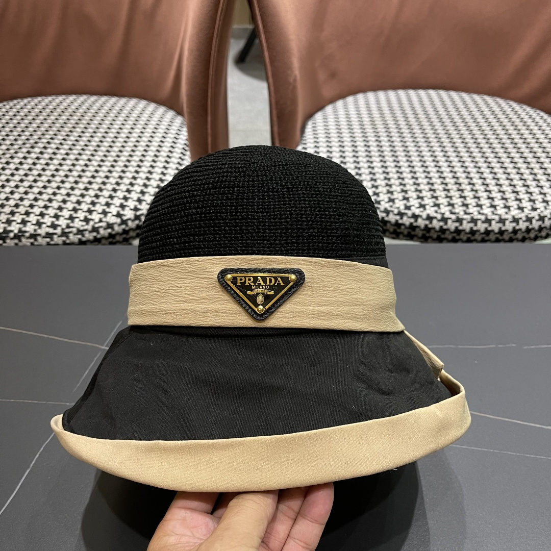  PRADA 普拉达 胶防晒帽子女夏款遮阳渔夫帽户外
防紫外线2025新款太阳帽