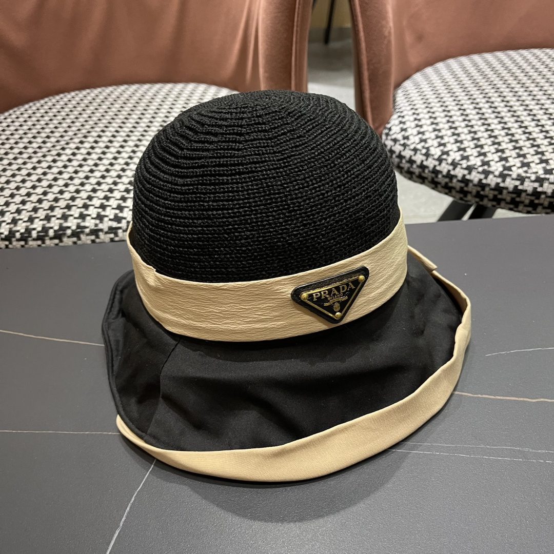  PRADA 普拉达 胶防晒帽子女夏款遮阳渔夫帽户外
防紫外线2025新款太阳帽