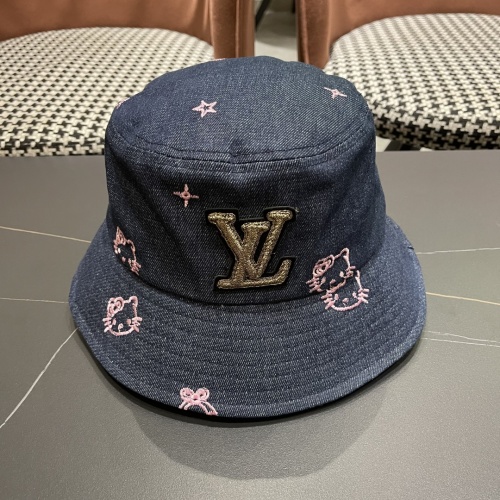 Louis Vuitton Denim Bucket Hat with Hello Kitty Embroidery, Lightweight & Stylish 1 Louis Vuitton Denim Bucket Hat with Hello Kitty Embroidery, Lightweight & Stylish