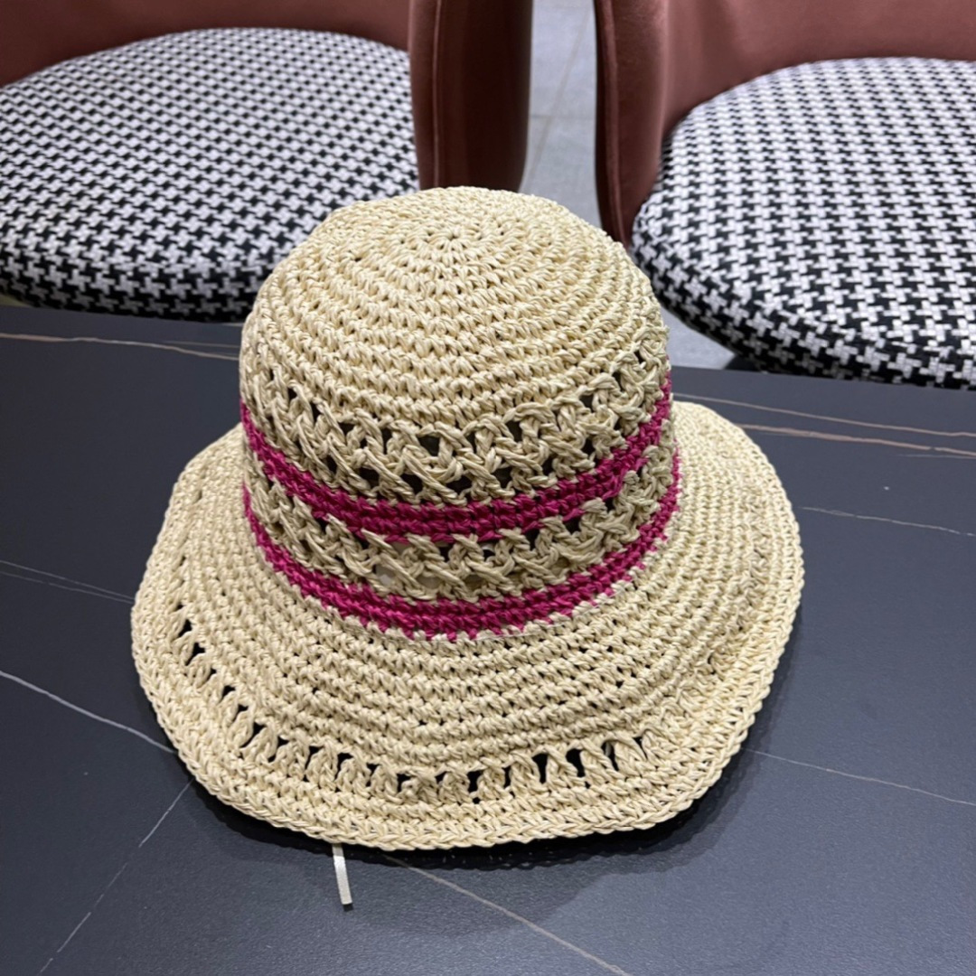 💛【PRADA普拉达】春夏新款大牌镂空拼色编织渔夫帽，超好搭配，