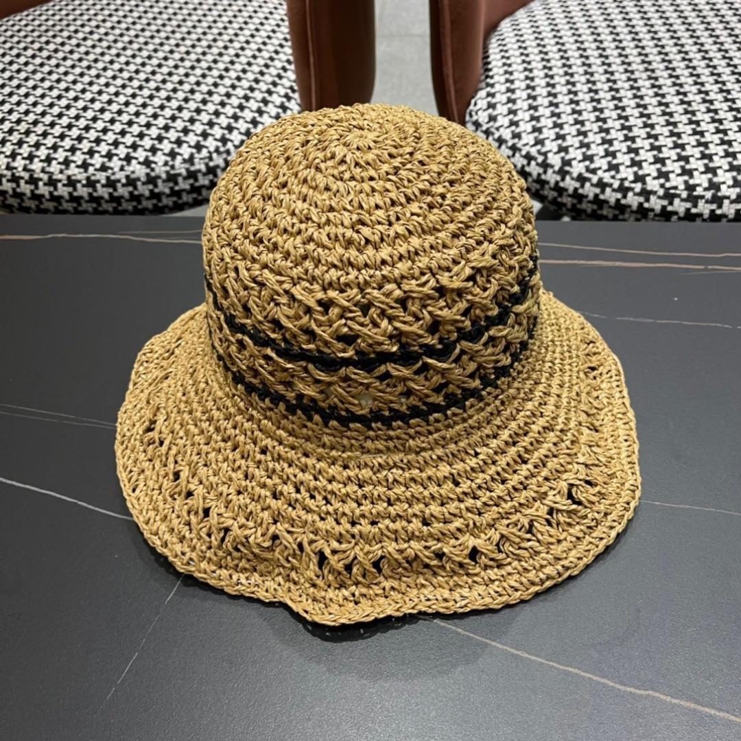 💛【PRADA普拉达】春夏新款大牌镂空拼色编织渔夫帽，超好搭配，