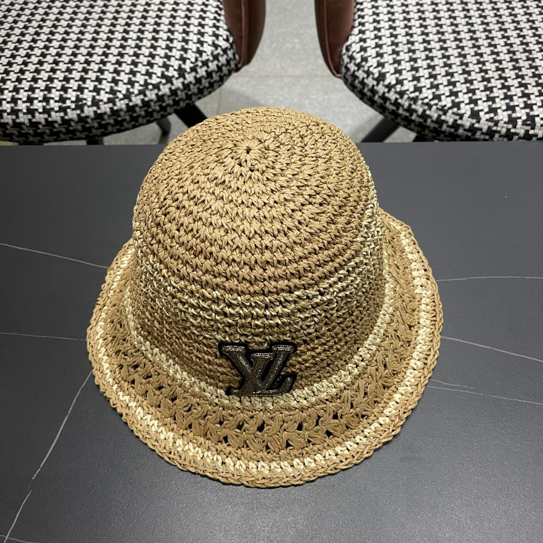  Lv路易威登韩版ins粉色草编渔夫帽女春季海边度假
大帽檐甜美防晒草帽遞阳帽