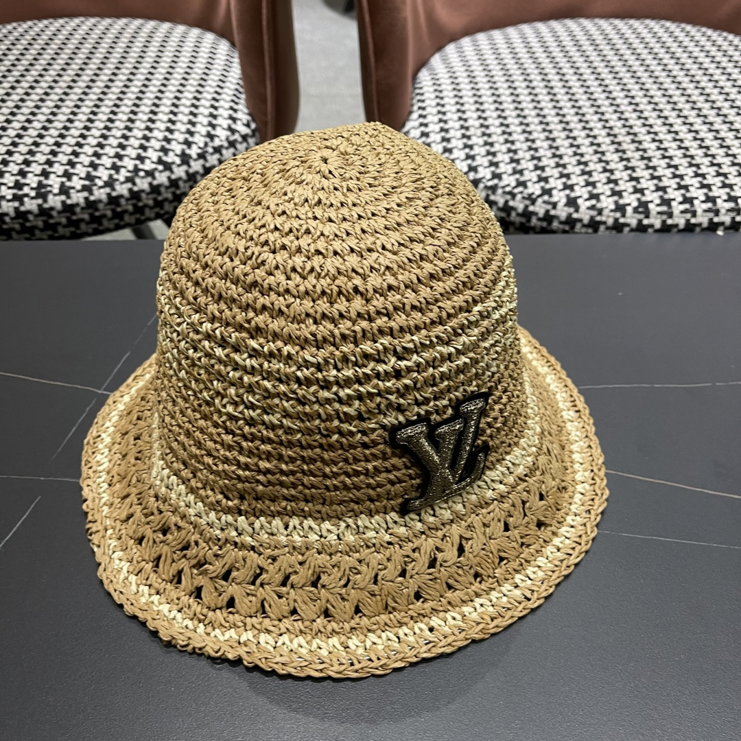  Lv路易威登韩版ins粉色草编渔夫帽女春季海边度假
大帽檐甜美防晒草帽遞阳帽