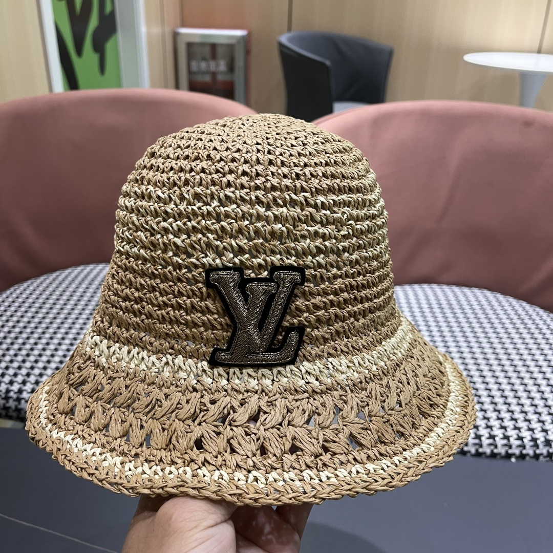  Lv路易威登韩版ins粉色草编渔夫帽女春季海边度假
大帽檐甜美防晒草帽遞阳帽