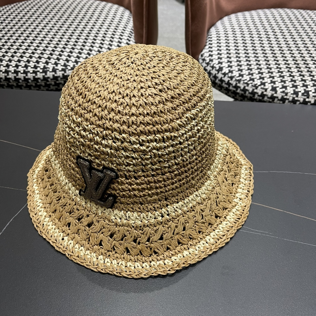  Lv路易威登韩版ins粉色草编渔夫帽女春季海边度假
大帽檐甜美防晒草帽遞阳帽