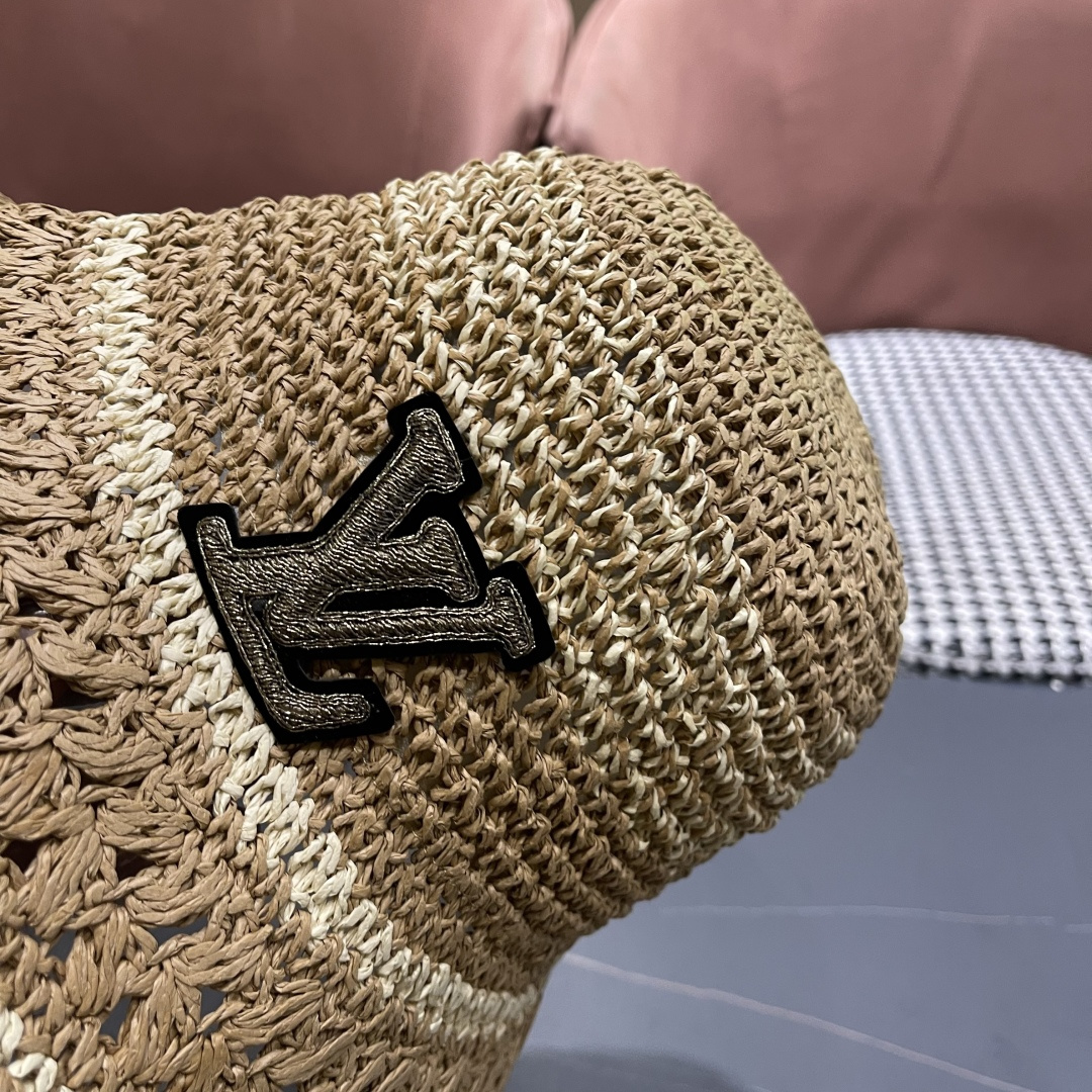  Lv路易威登韩版ins粉色草编渔夫帽女春季海边度假
大帽檐甜美防晒草帽遞阳帽