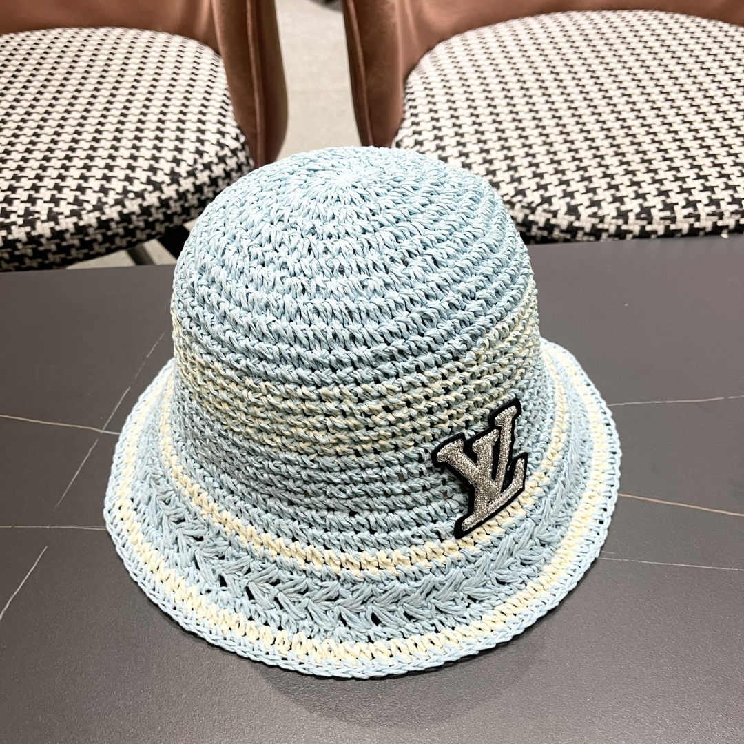  Lv路易威登韩版ins粉色草编渔夫帽女春季海边度假
大帽檐甜美防晒草帽遞阳帽