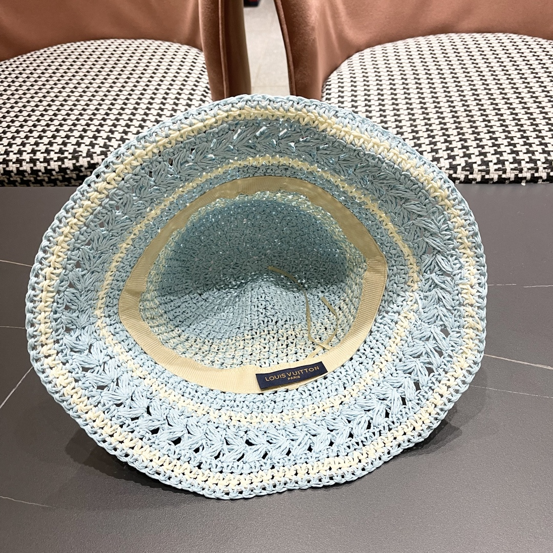  Lv路易威登韩版ins粉色草编渔夫帽女春季海边度假
大帽檐甜美防晒草帽遞阳帽