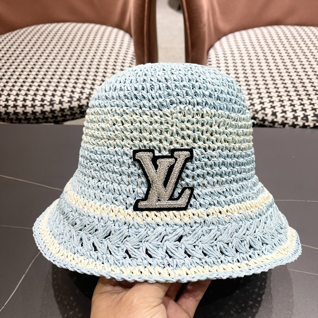  Lv路易威登韩版ins粉色草编渔夫帽女春季海边度假
大帽檐甜美防晒草帽遞阳帽