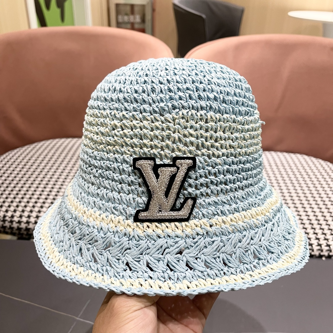  Lv路易威登韩版ins粉色草编渔夫帽女春季海边度假
大帽檐甜美防晒草帽遞阳帽