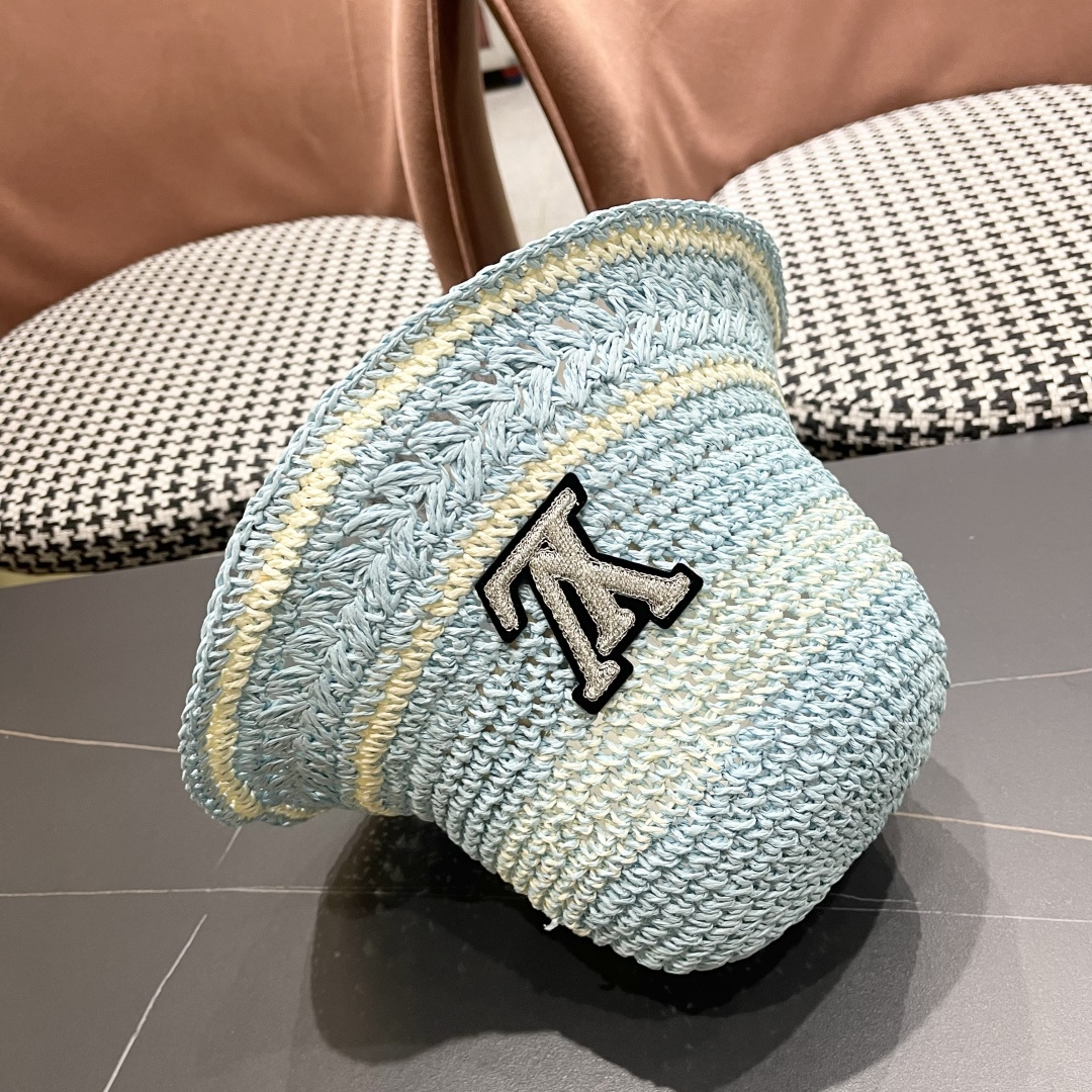  Lv路易威登韩版ins粉色草编渔夫帽女春季海边度假
大帽檐甜美防晒草帽遞阳帽