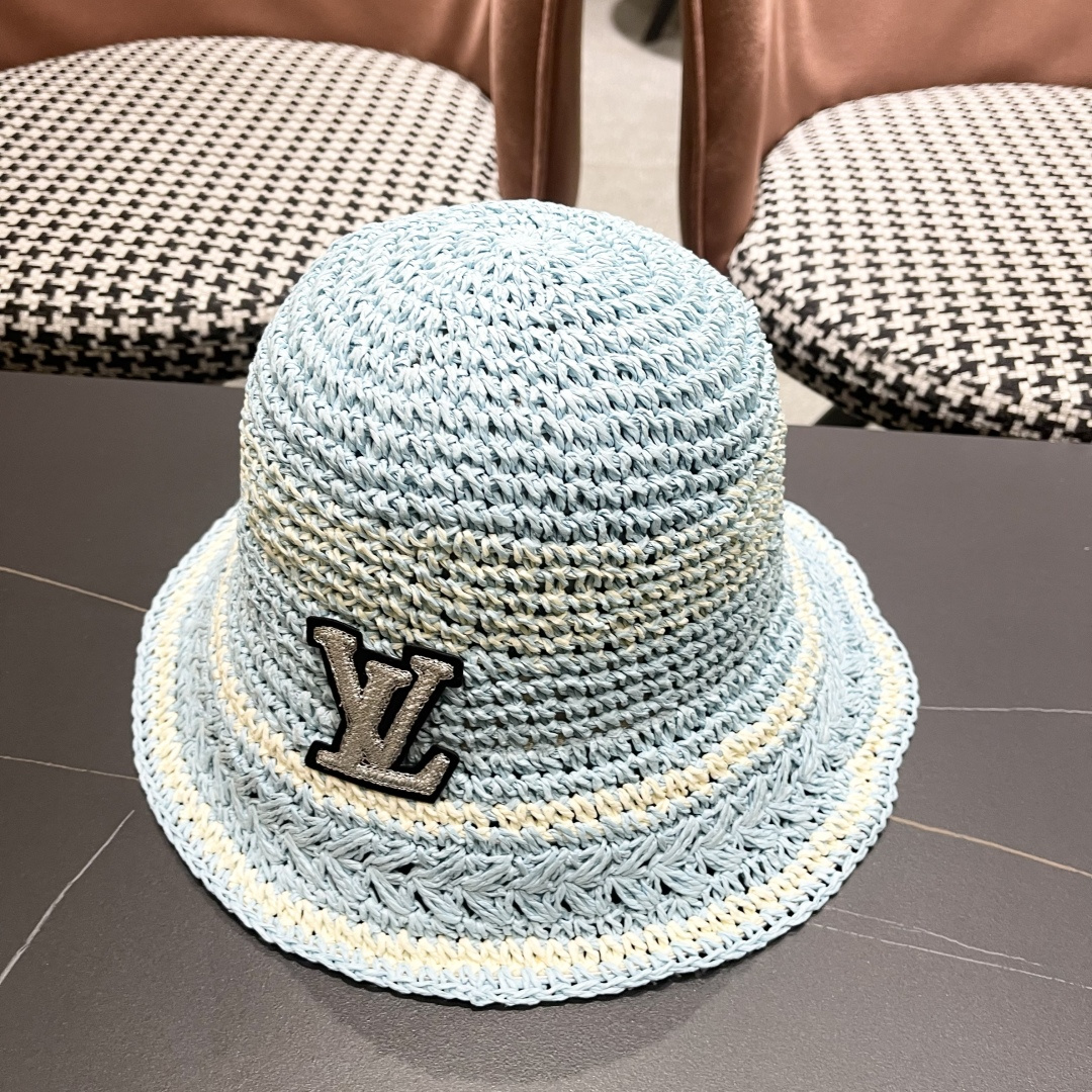  Lv路易威登韩版ins粉色草编渔夫帽女春季海边度假
大帽檐甜美防晒草帽遞阳帽