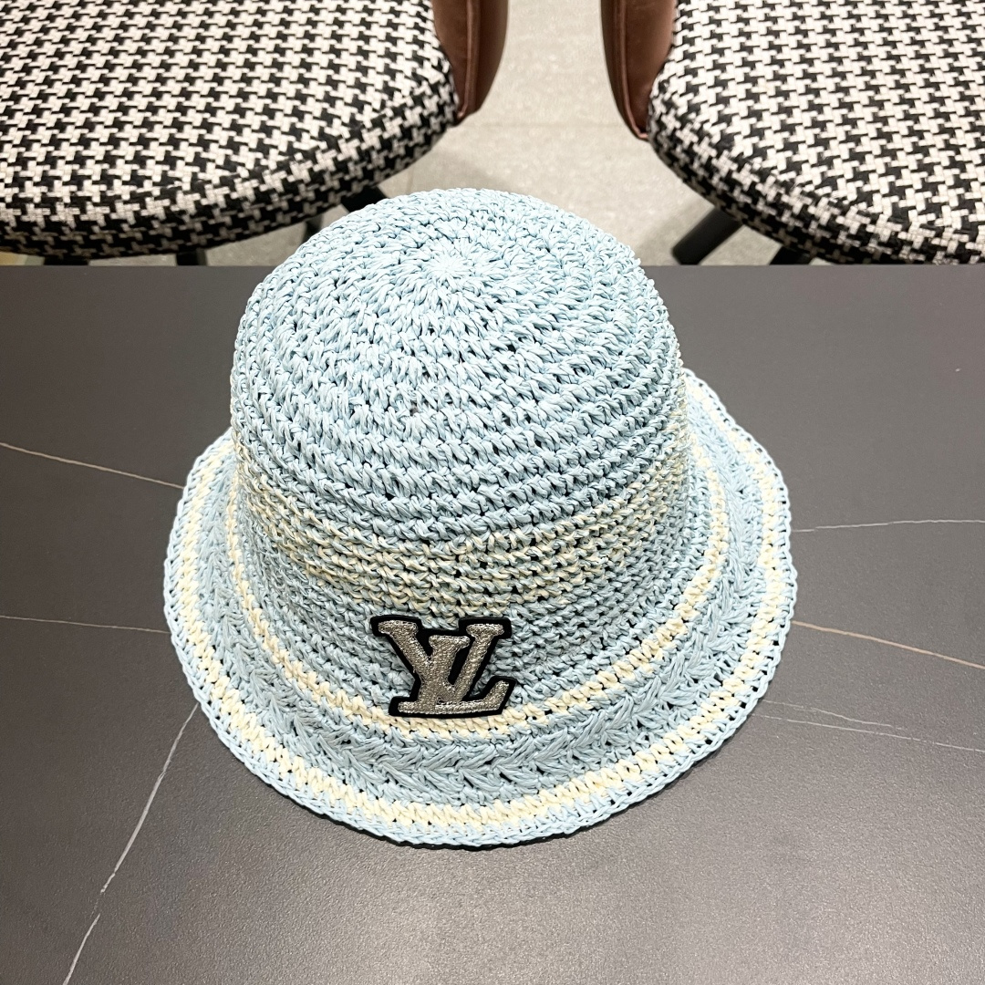  Lv路易威登韩版ins粉色草编渔夫帽女春季海边度假
大帽檐甜美防晒草帽遞阳帽