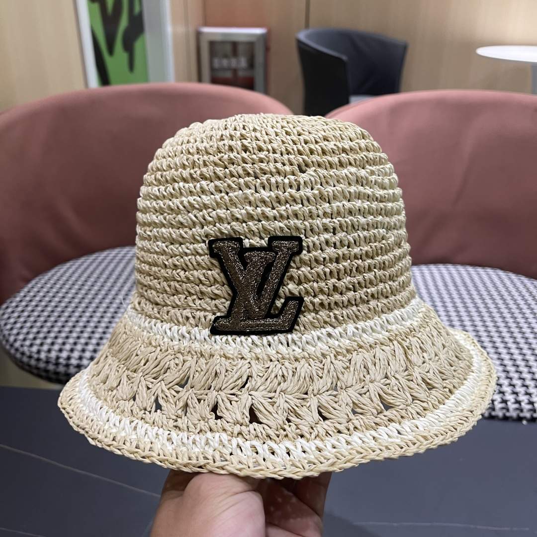  Lv路易威登韩版ins粉色草编渔夫帽女春季海边度假
大帽檐甜美防晒草帽遞阳帽