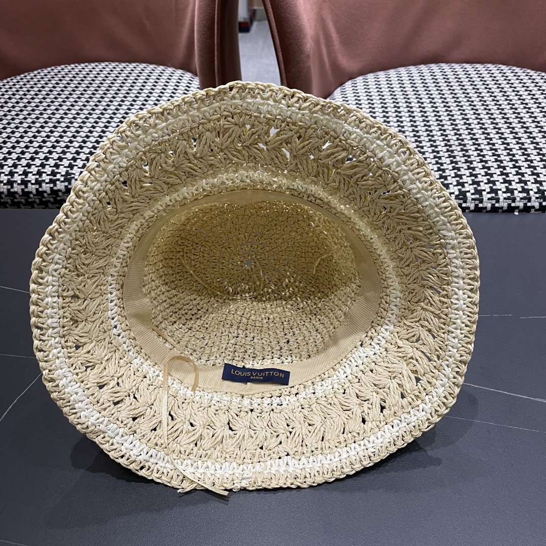  Lv路易威登韩版ins粉色草编渔夫帽女春季海边度假
大帽檐甜美防晒草帽遞阳帽