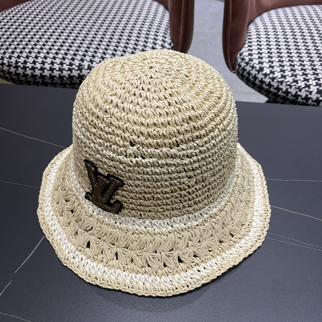  Lv路易威登韩版ins粉色草编渔夫帽女春季海边度假
大帽檐甜美防晒草帽遞阳帽