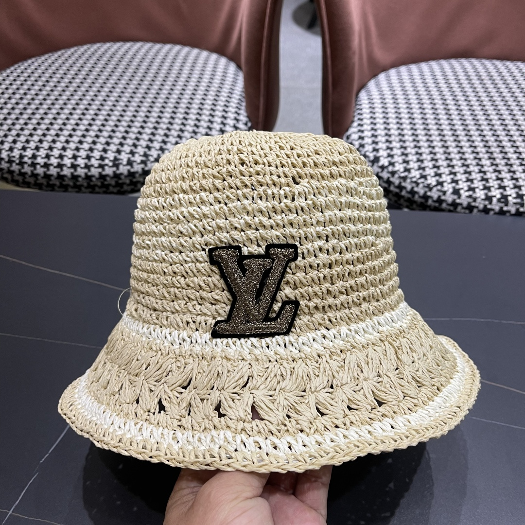  Lv路易威登韩版ins粉色草编渔夫帽女春季海边度假
大帽檐甜美防晒草帽遞阳帽
