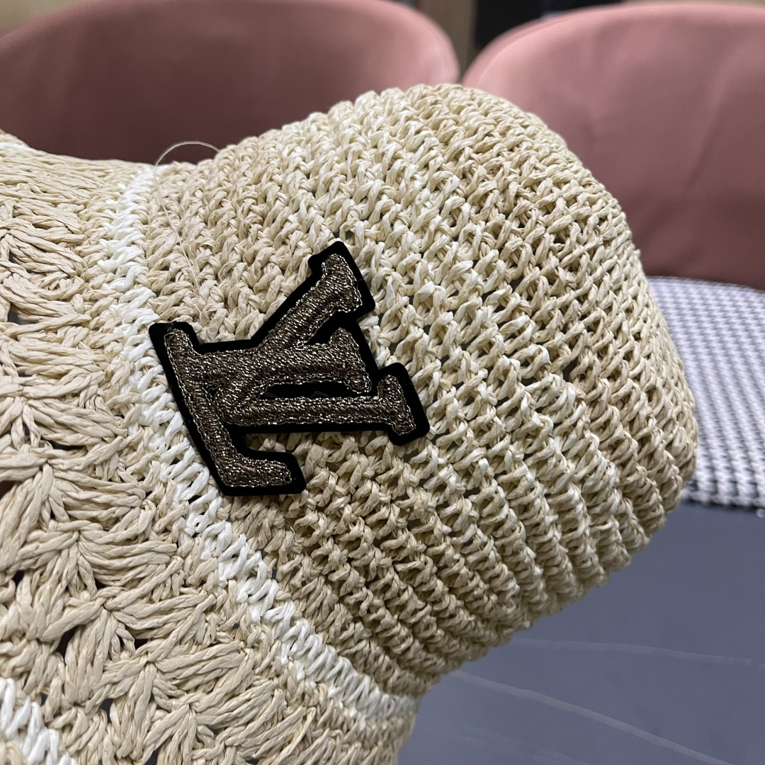  Lv路易威登韩版ins粉色草编渔夫帽女春季海边度假
大帽檐甜美防晒草帽遞阳帽