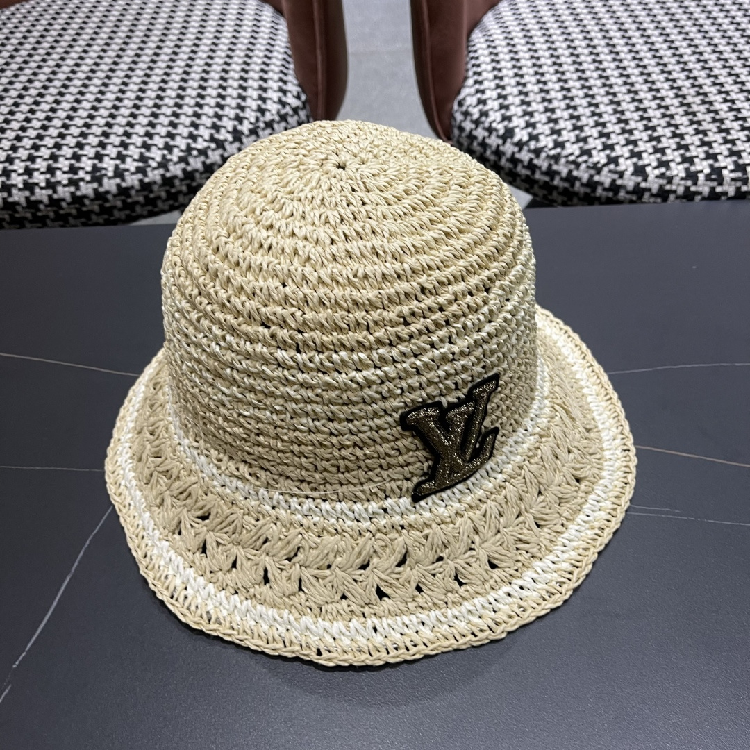  Lv路易威登韩版ins粉色草编渔夫帽女春季海边度假
大帽檐甜美防晒草帽遞阳帽