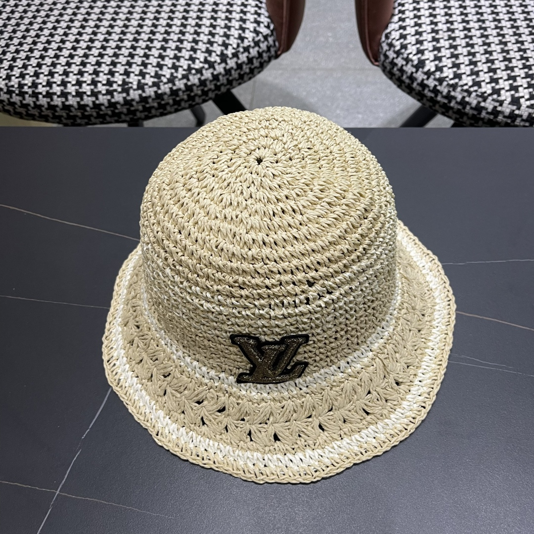  Lv路易威登韩版ins粉色草编渔夫帽女春季海边度假
大帽檐甜美防晒草帽遞阳帽