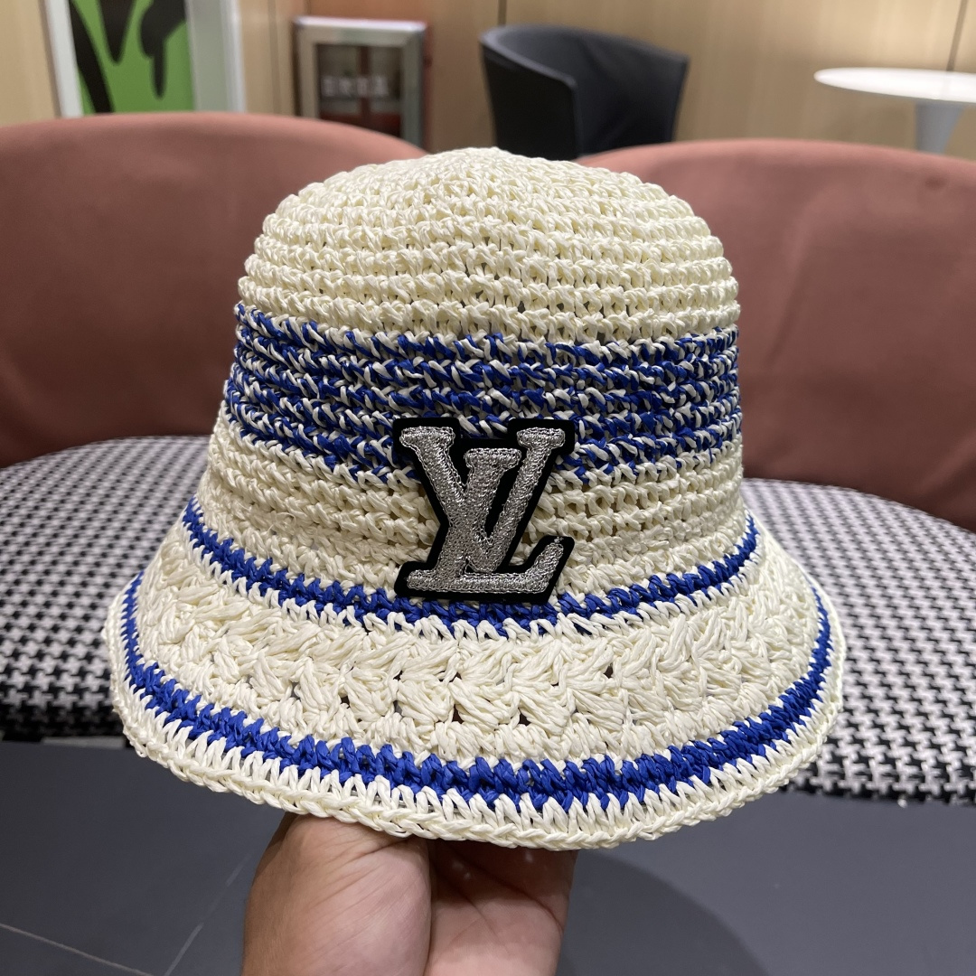  Lv路易威登韩版ins粉色草编渔夫帽女春季海边度假
大帽檐甜美防晒草帽遞阳帽