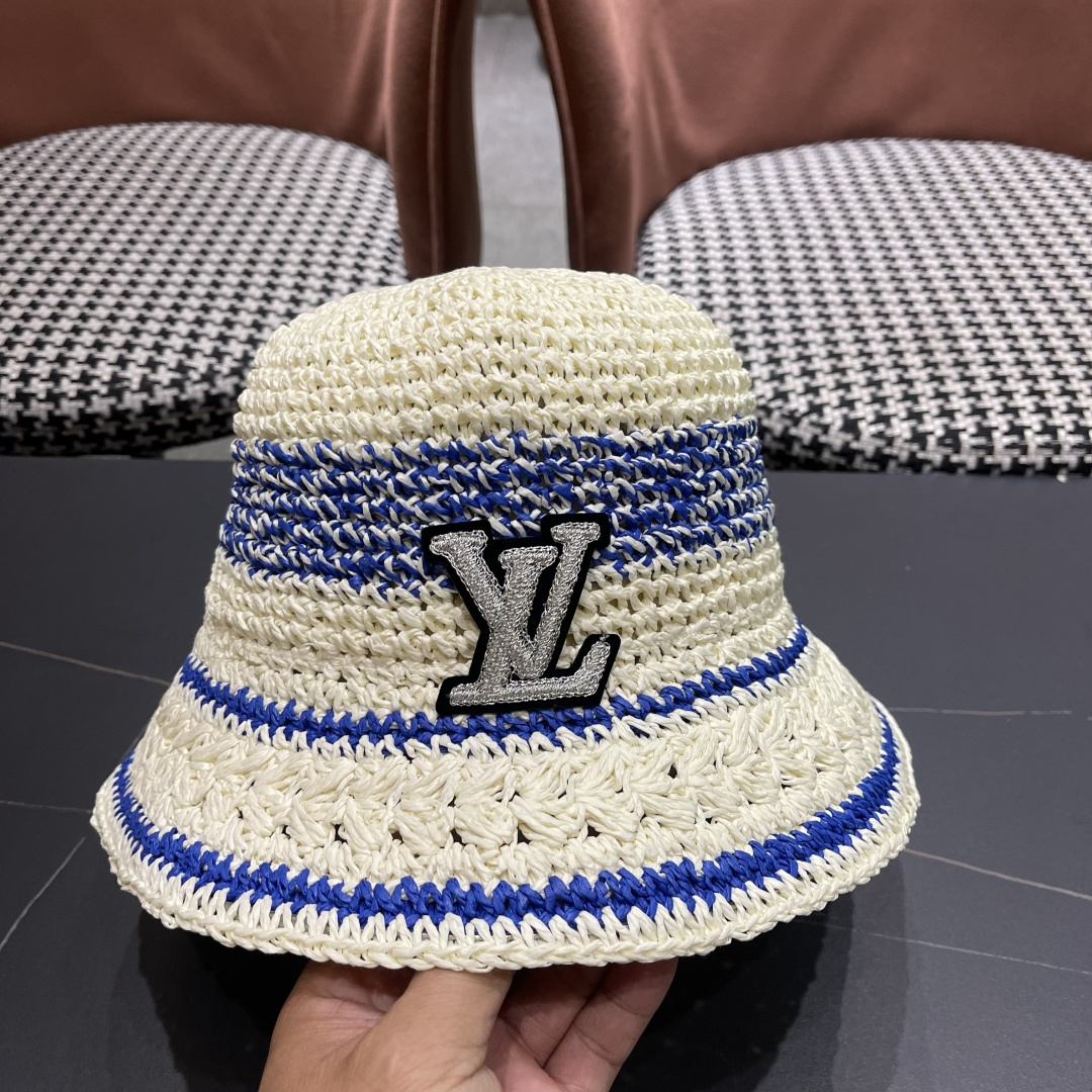  Lv路易威登韩版ins粉色草编渔夫帽女春季海边度假
大帽檐甜美防晒草帽遞阳帽