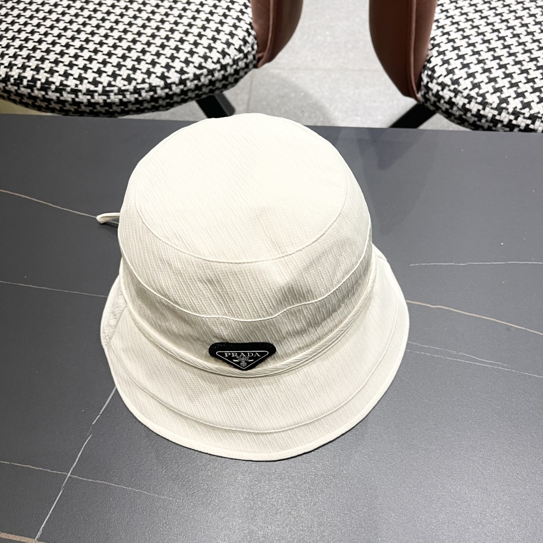   Prada普拉达2025渔夫帽女夏日系防晒显脸小遮阳帽，韩版休闲气质盆帽潮