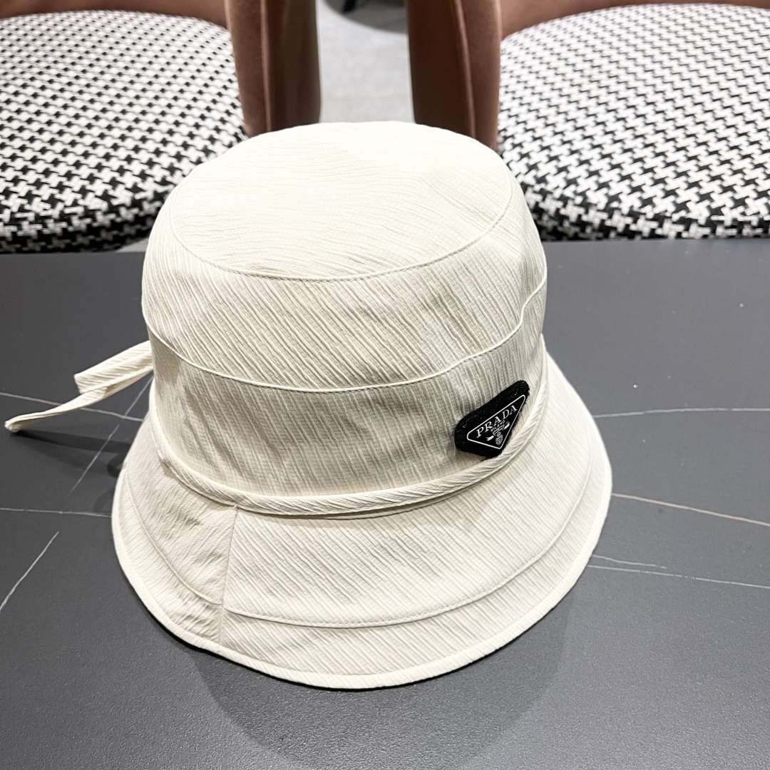   Prada普拉达2025渔夫帽女夏日系防晒显脸小遮阳帽，韩版休闲气质盆帽潮