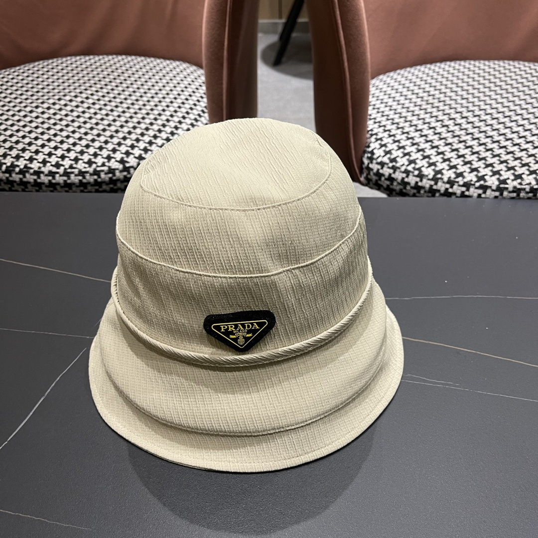   Prada普拉达2025渔夫帽女夏日系防晒显脸小遮阳帽，韩版休闲气质盆帽潮