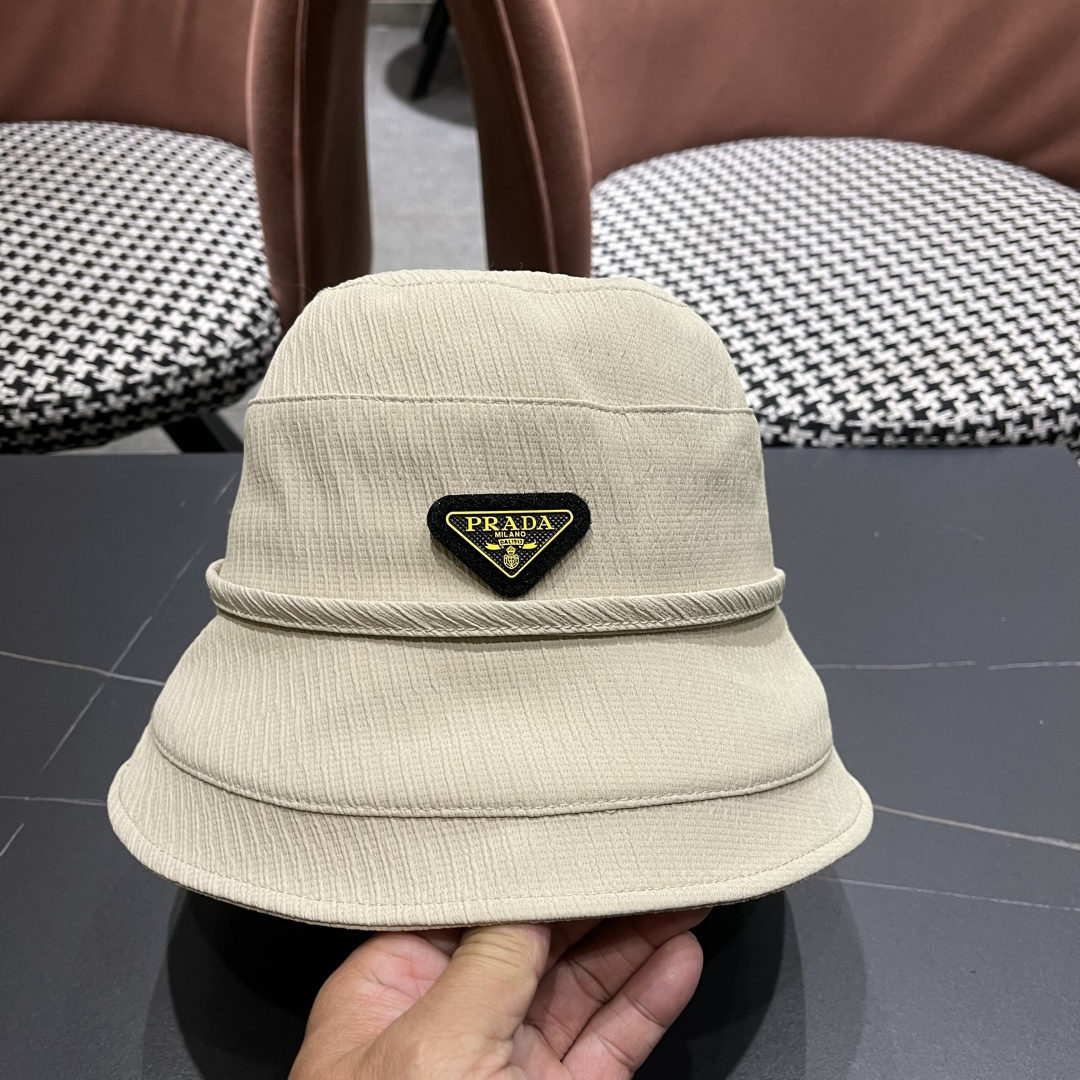   Prada普拉达2025渔夫帽女夏日系防晒显脸小遮阳帽，韩版休闲气质盆帽潮