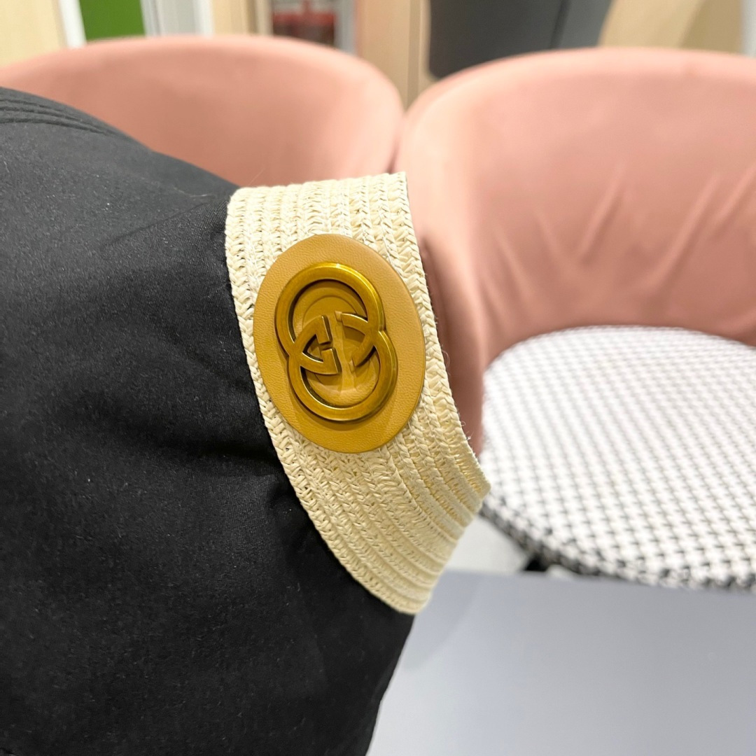  古奇Gucci日系简约防晒空顶草帽女夏可折叠户外骑车休闲遮
阳帽透气太阳帽潮