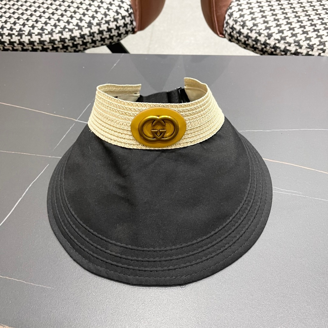  古奇Gucci日系简约防晒空顶草帽女夏可折叠户外骑车休闲遮
阳帽透气太阳帽潮