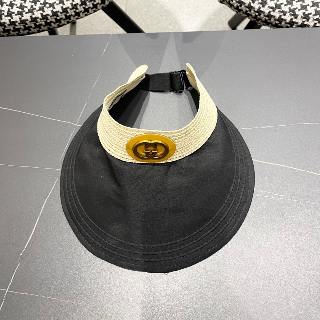  古奇Gucci日系简约防晒空顶草帽女夏可折叠户外骑车休闲遮
阳帽透气太阳帽潮