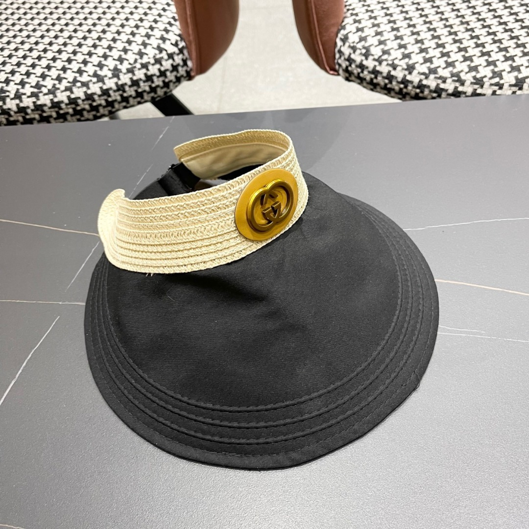  古奇Gucci日系简约防晒空顶草帽女夏可折叠户外骑车休闲遮
阳帽透气太阳帽潮