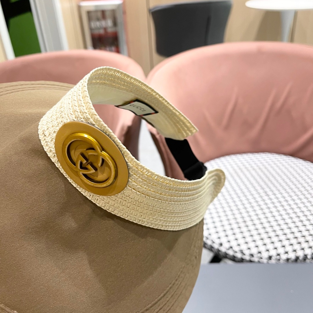  古奇Gucci日系简约防晒空顶草帽女夏可折叠户外骑车休闲遮
阳帽透气太阳帽潮