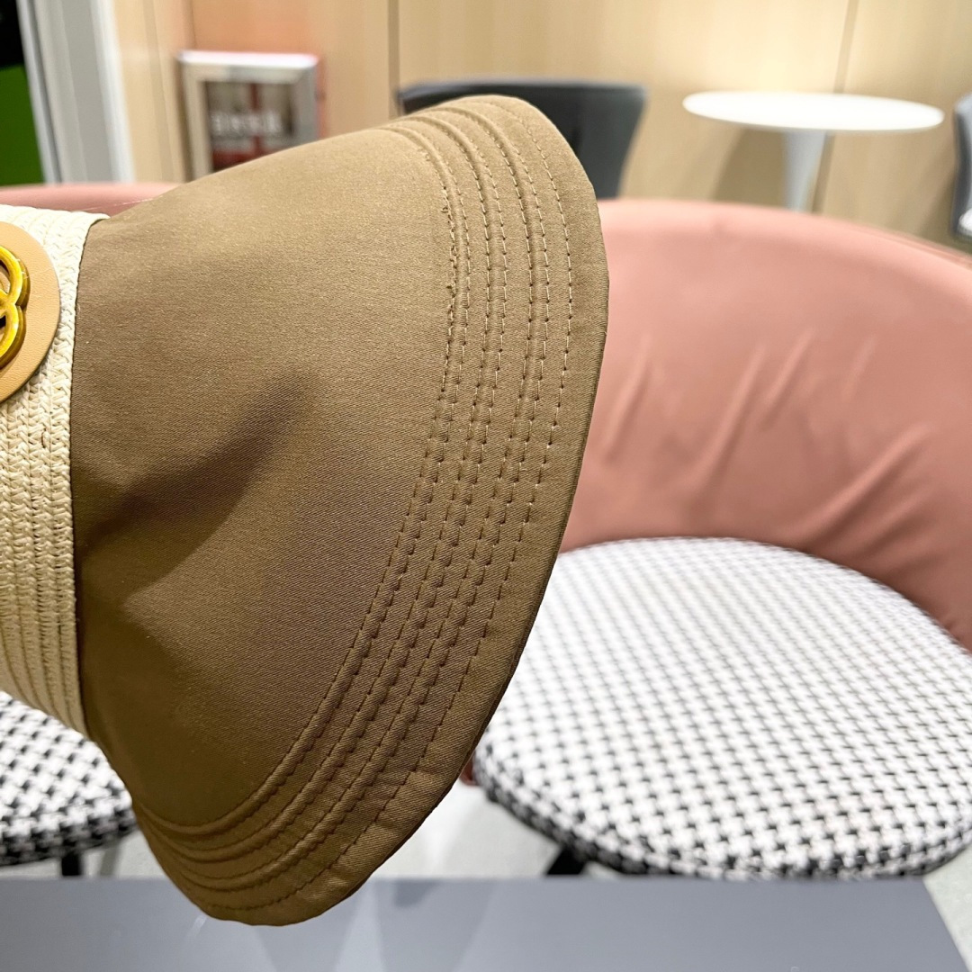  古奇Gucci日系简约防晒空顶草帽女夏可折叠户外骑车休闲遮
阳帽透气太阳帽潮