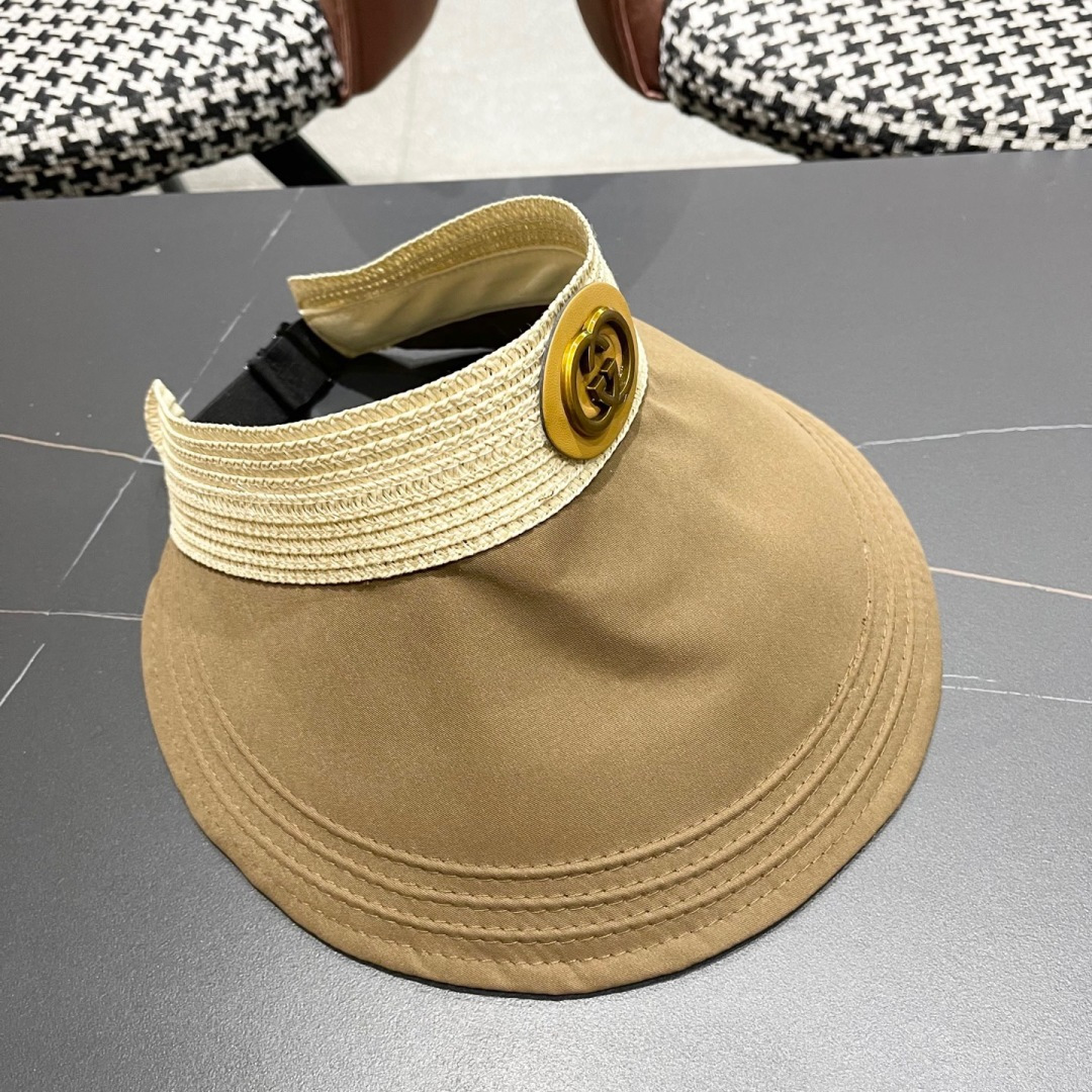  古奇Gucci日系简约防晒空顶草帽女夏可折叠户外骑车休闲遮
阳帽透气太阳帽潮