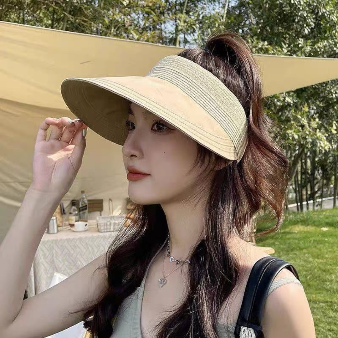  古奇Gucci日系简约防晒空顶草帽女夏可折叠户外骑车休闲遮
阳帽透气太阳帽潮