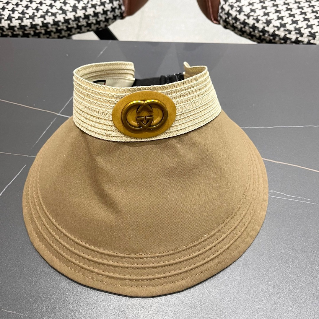  古奇Gucci日系简约防晒空顶草帽女夏可折叠户外骑车休闲遮
阳帽透气太阳帽潮