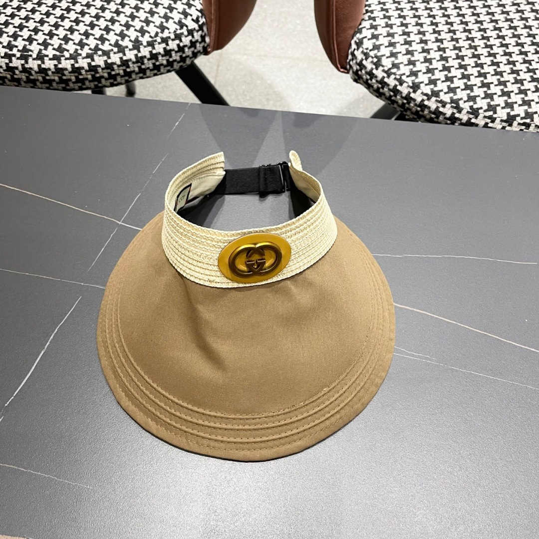  古奇Gucci日系简约防晒空顶草帽女夏可折叠户外骑车休闲遮
阳帽透气太阳帽潮