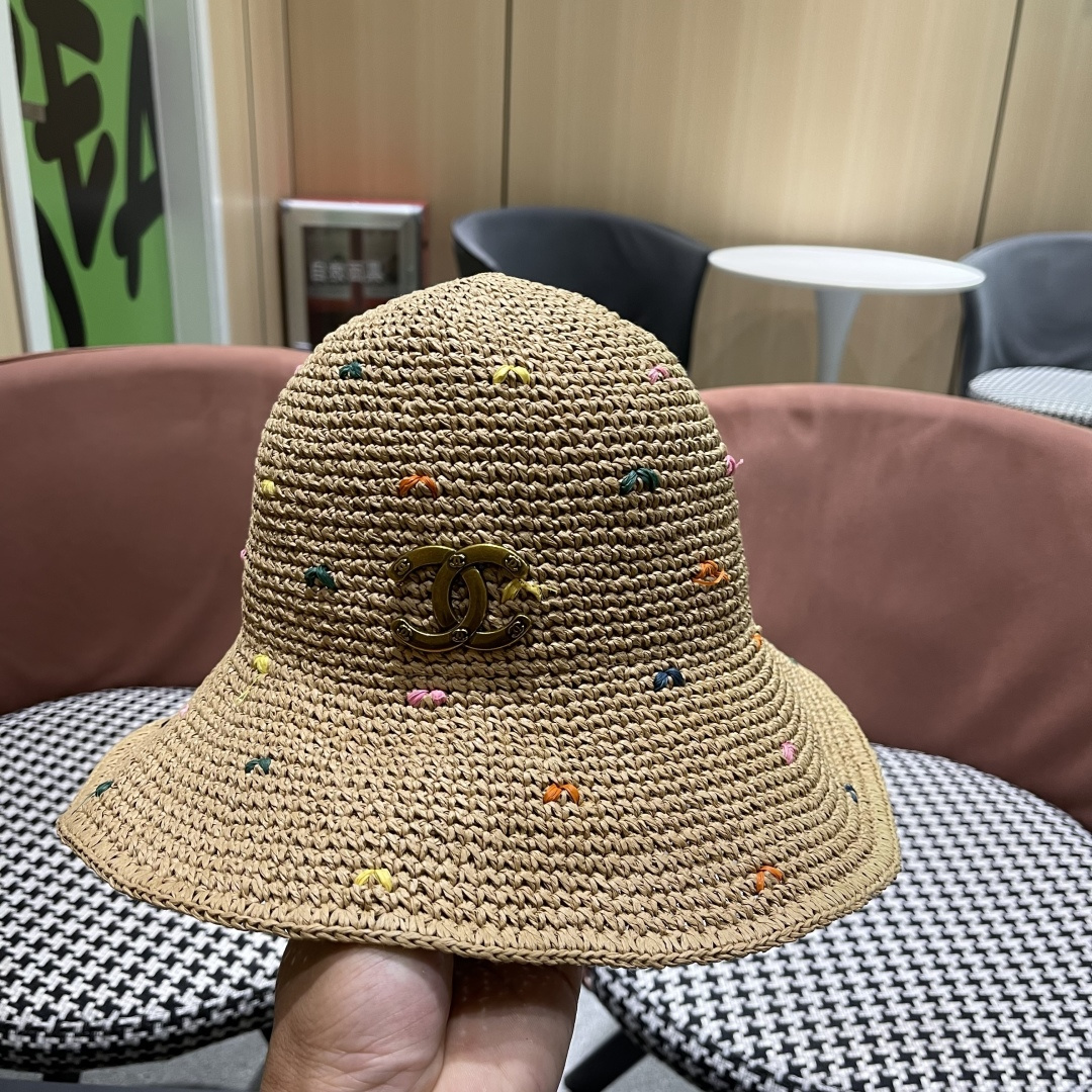 Chanel香奈儿新款海边度假帽子女夏季渔夫帽，防晒遮阳太阳帽