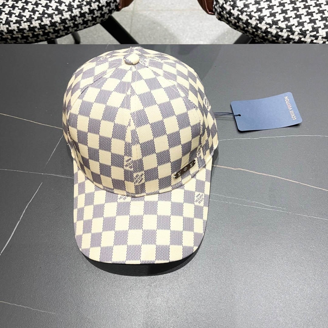  路易威登Lv 新款韩版日系潮棋盘格棒球帽户外运
动女防晒遮阳鸭舌帽男潮牌