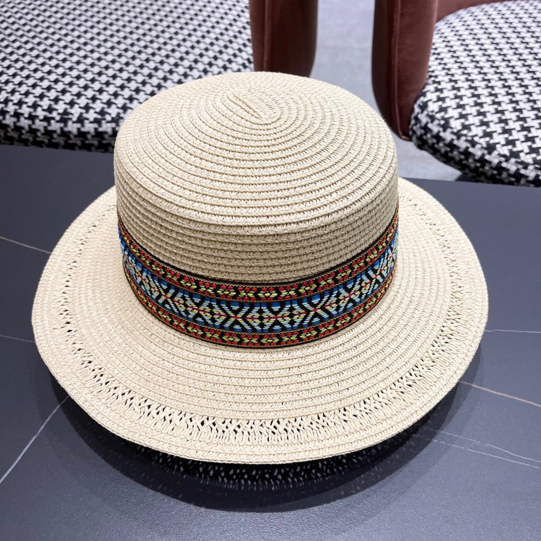  蒙口 波西米亚民族风海边沙滩遮阳草帽女夏季出游
防晒时尚平顶宽檐礼帽